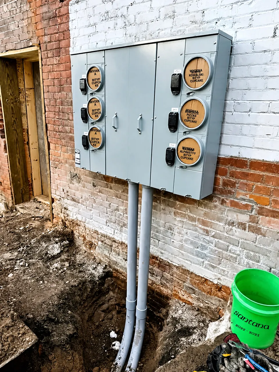 Six unit meter bank installed on a commercial building