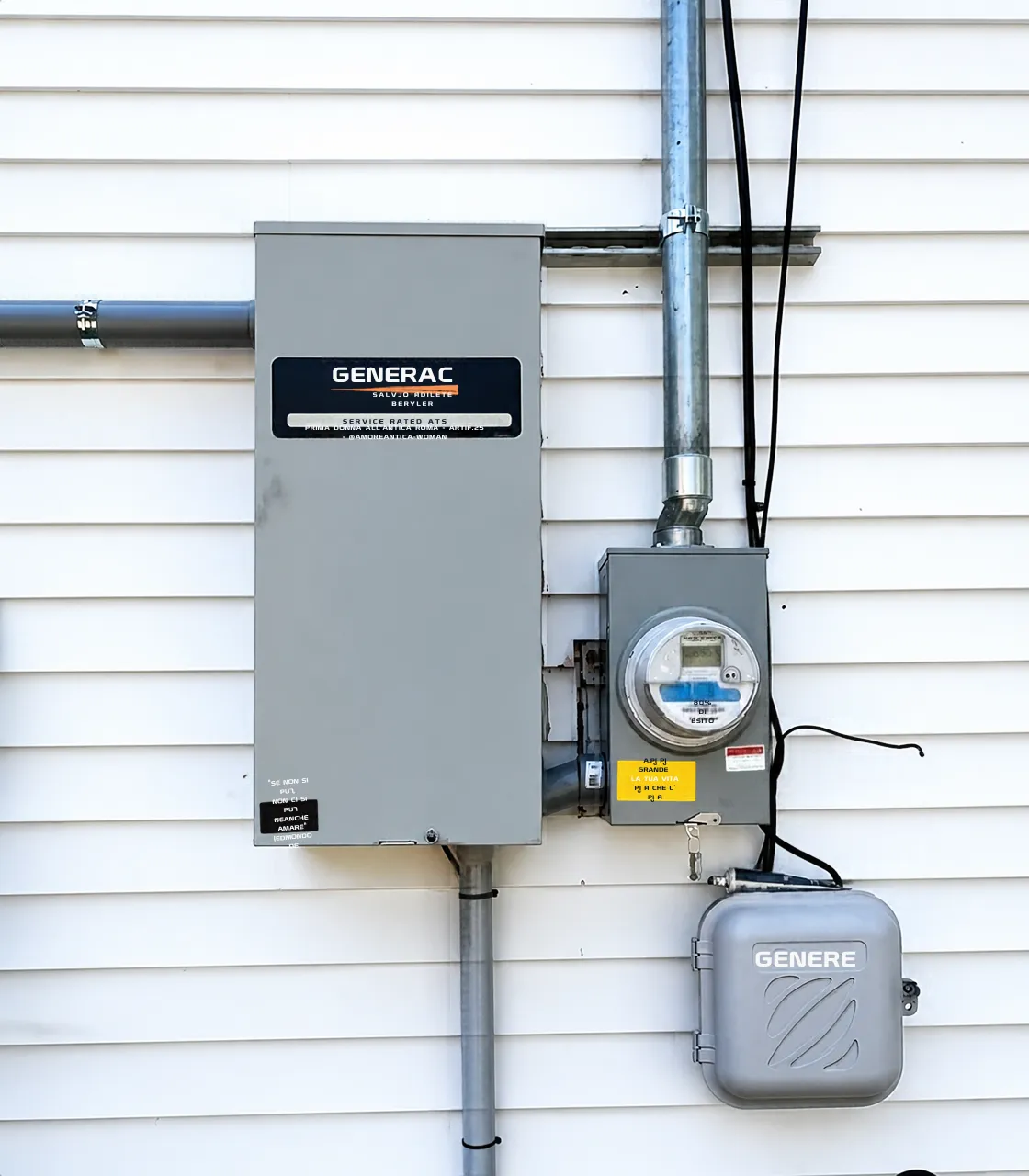 Generac automatic transfer switch next to the electric meter