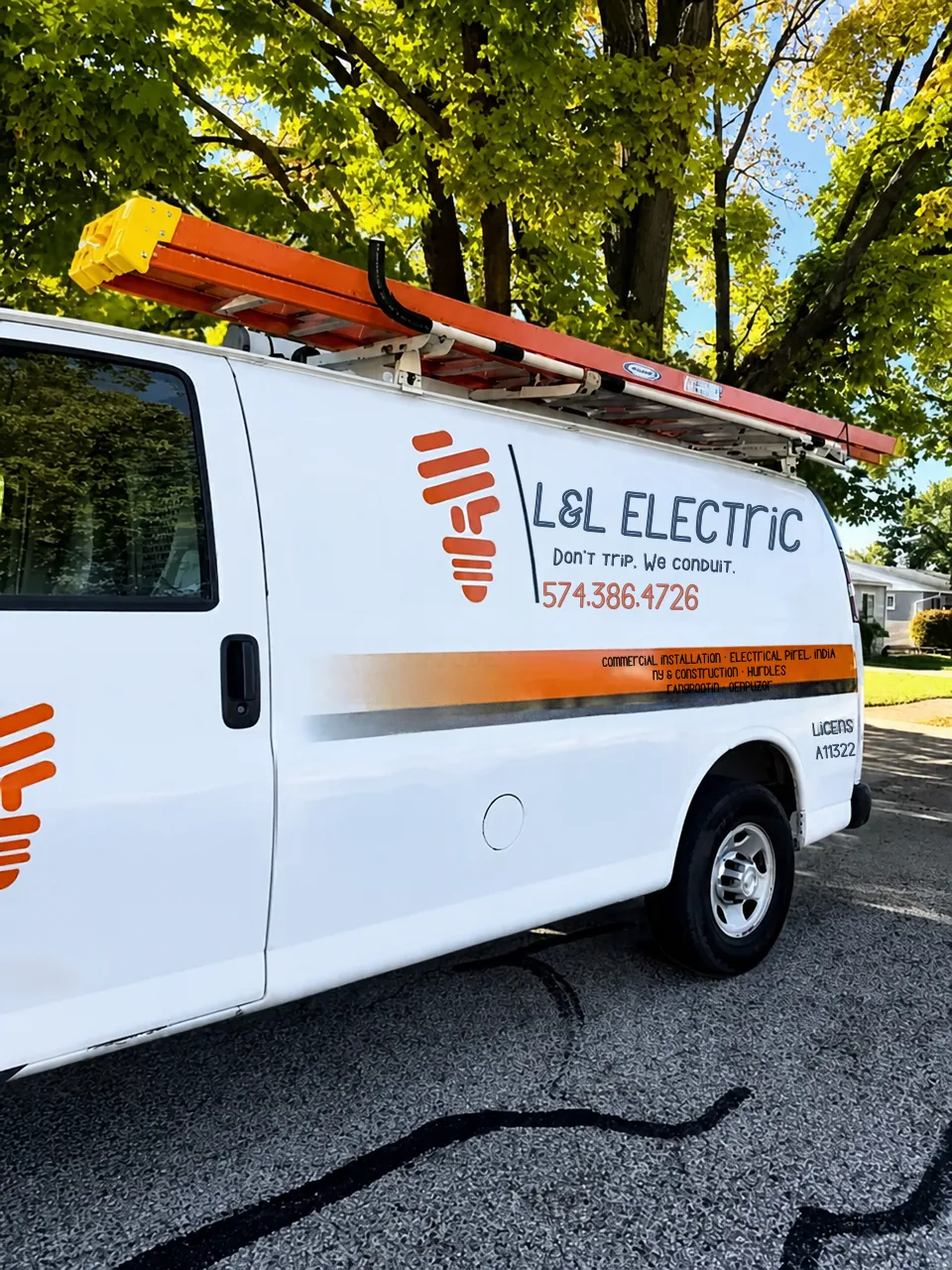 L&L Electric work van with ladder rack