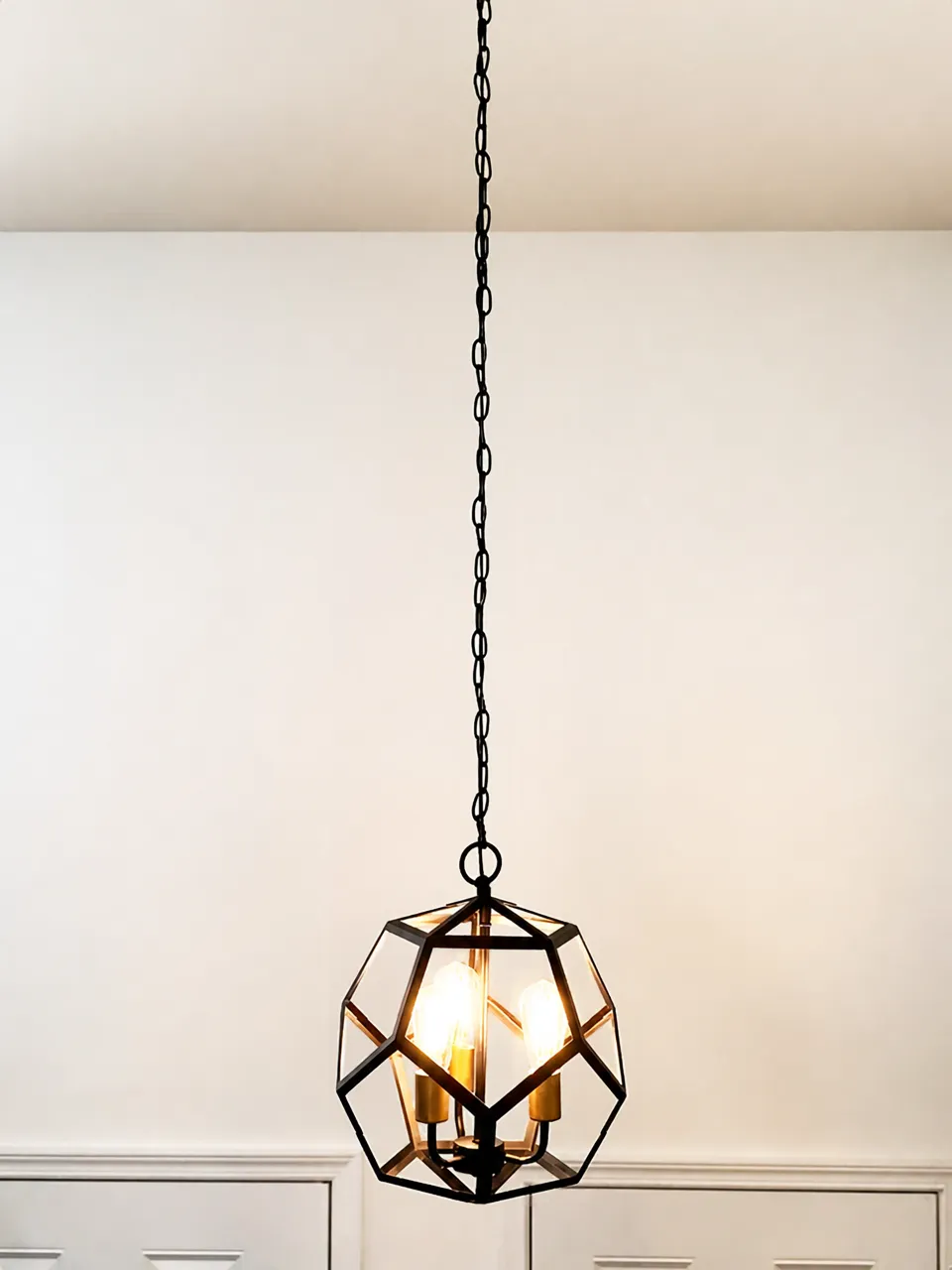 Pendant light fixture installed in a finished room