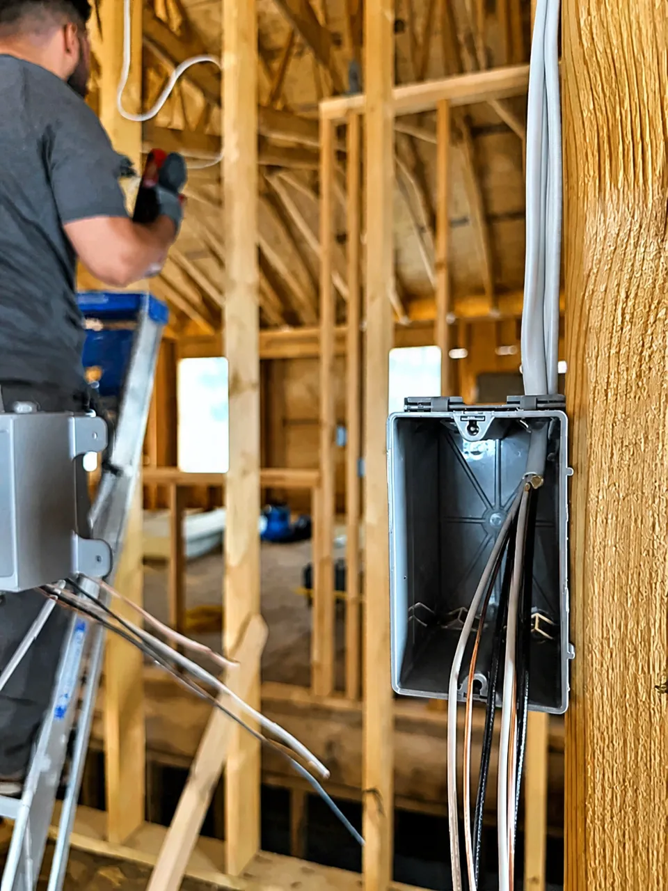Electrical rough in wiring in a new construction home