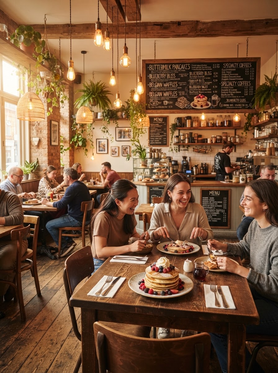 Cozy interior of the Pancaketopia cafe