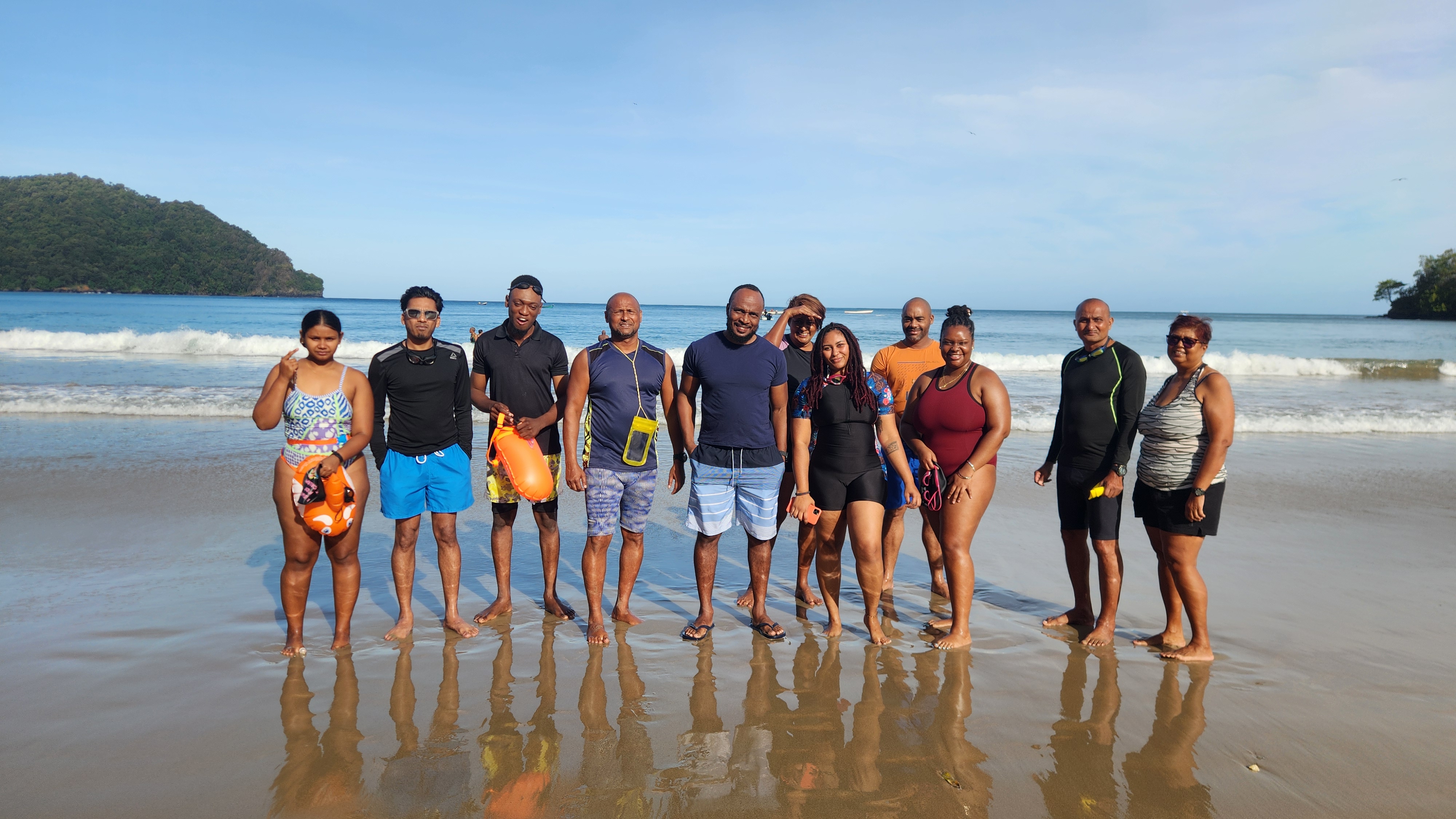 Beach open water confidence swim clinic in Trinidad with Coach Timmy