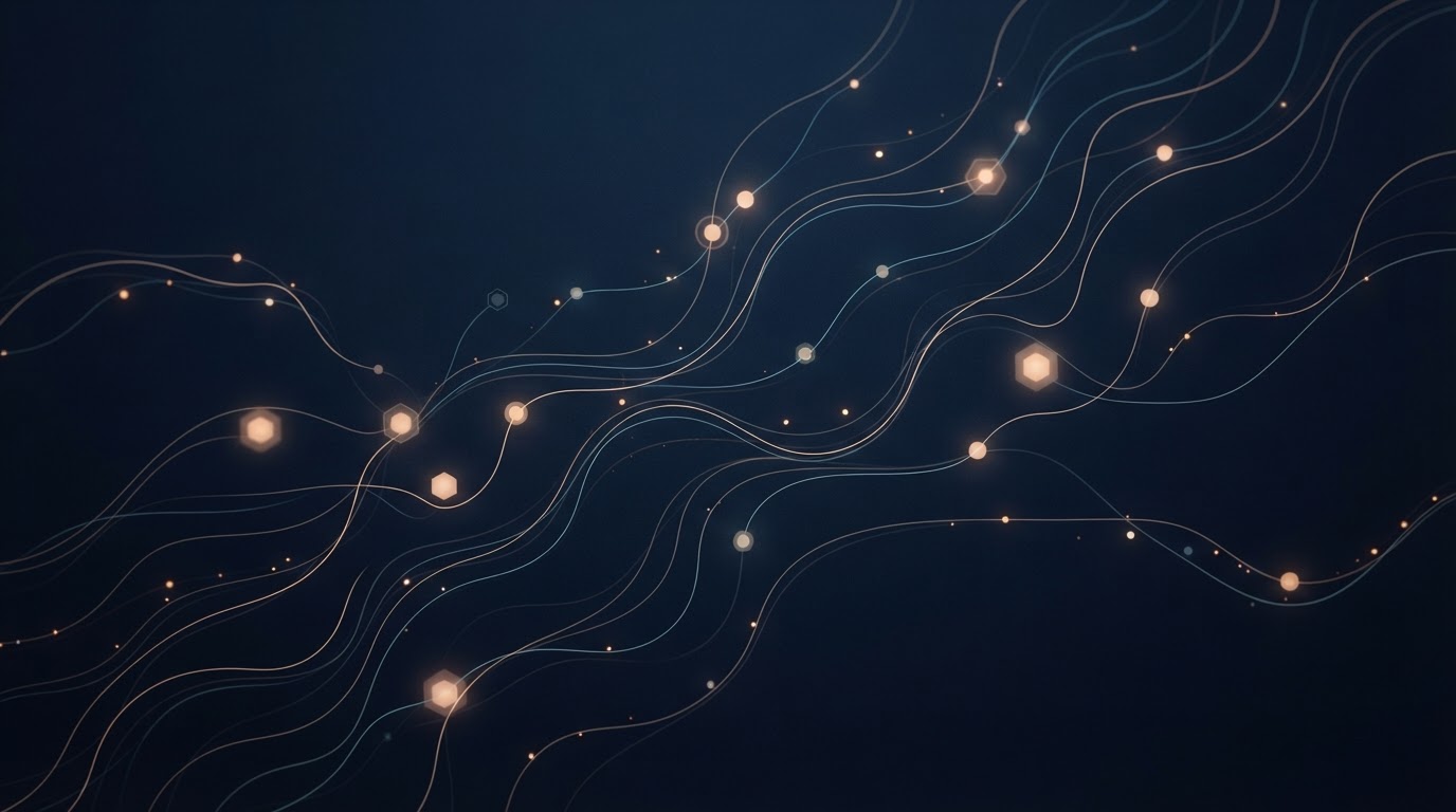 Abstract visual of connected automation workflows and communication networks