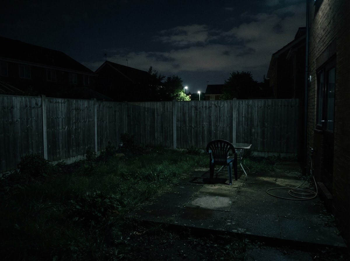 Dark Backyard → Landscape & Security Lighting — before