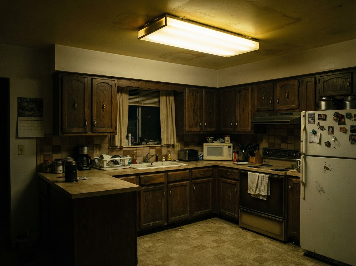 Kitchen Fluorescent → Recessed LED & Pendants — before
