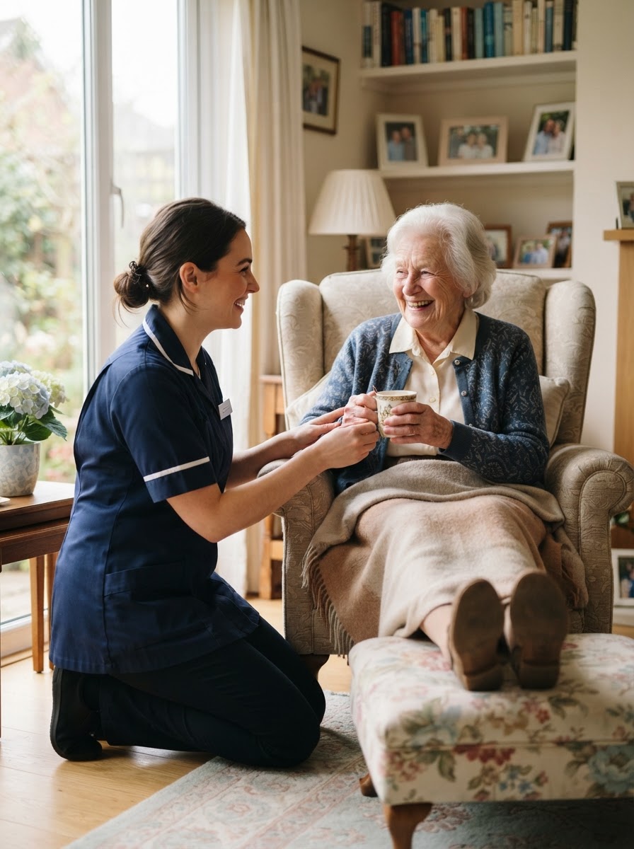 Caregiver providing person-centered home care