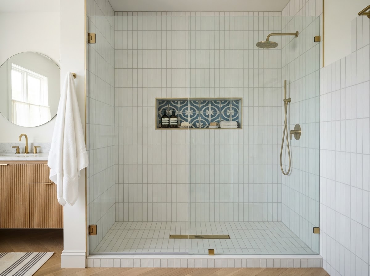 Custom Walk-In Master Shower with Double Niche