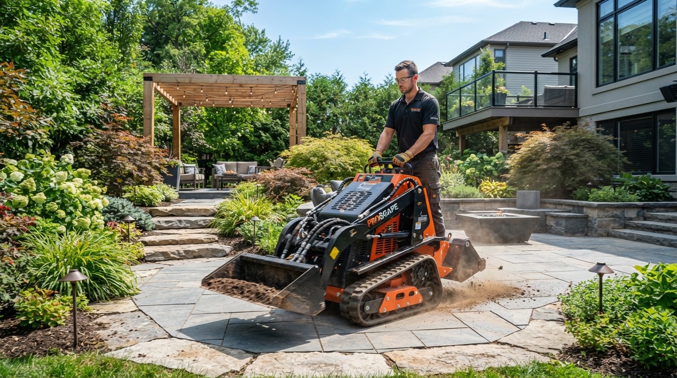 Outdoor improvement specialist working on a backyard patio
