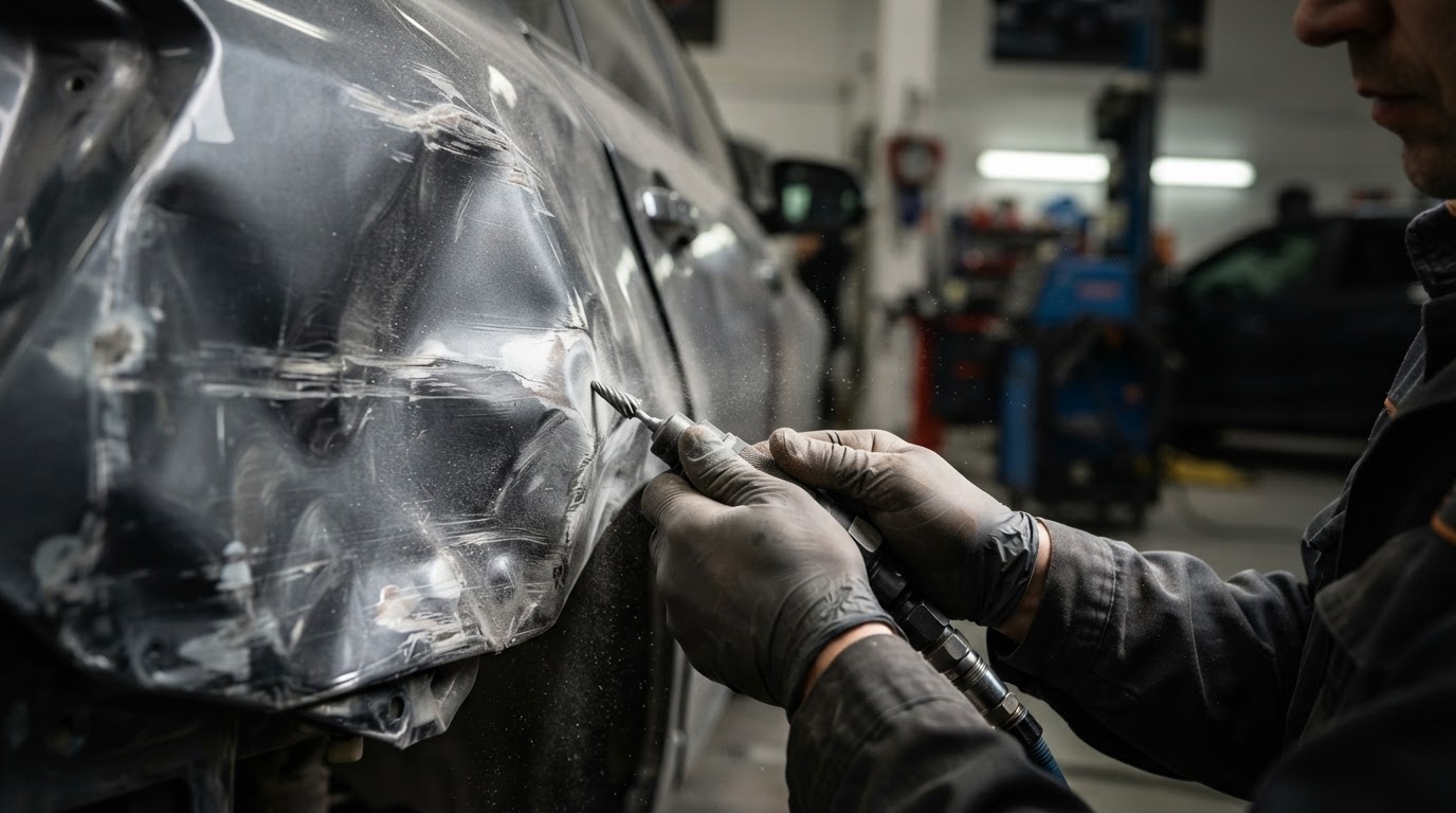 Collision repair being performed at Wixom Collision and Mechanical in Wixom, MI