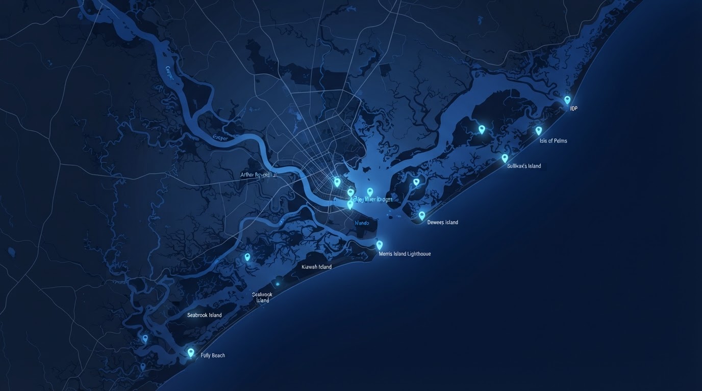 Map of the Charleston South Carolina tri-county service area covered by Wavecrest Electric