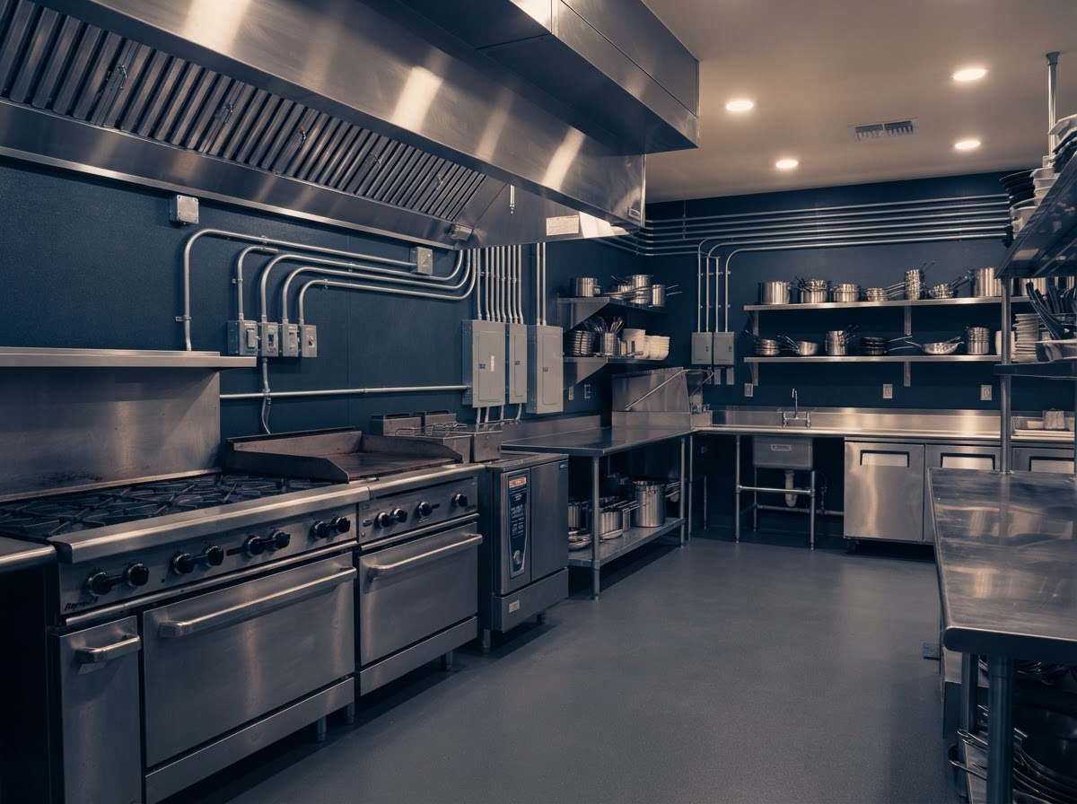 Commercial kitchen with dedicated electrical circuits installed by a Charleston electrician