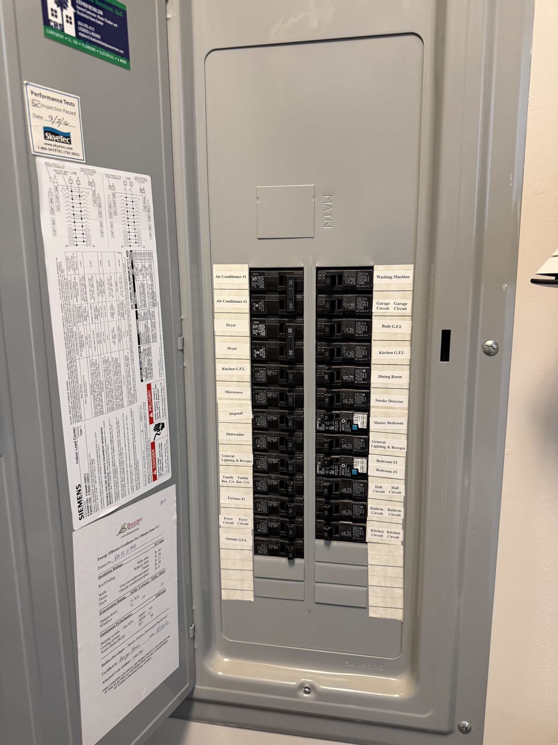 Siemens 200 amp residential electrical panel fully organized and AFCI protected by Wavecrest Electric