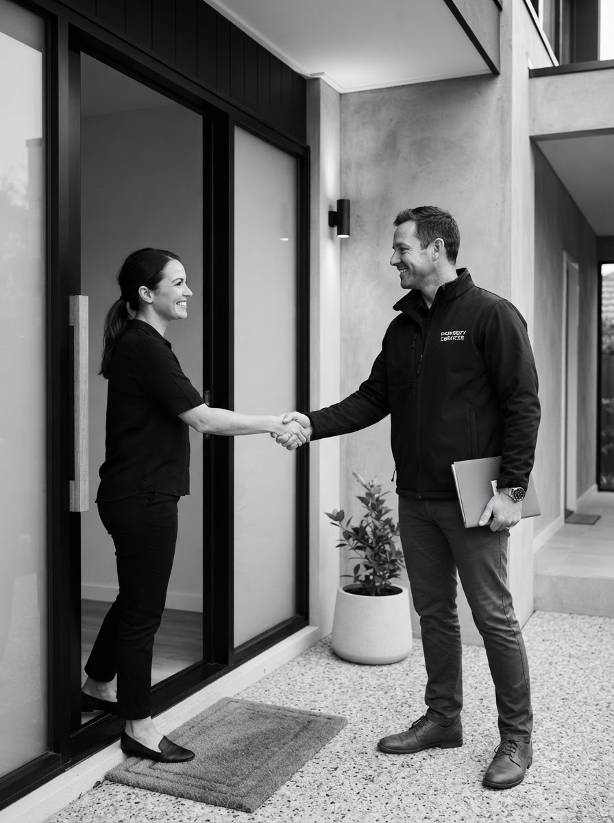 A service business professional meeting with a customer