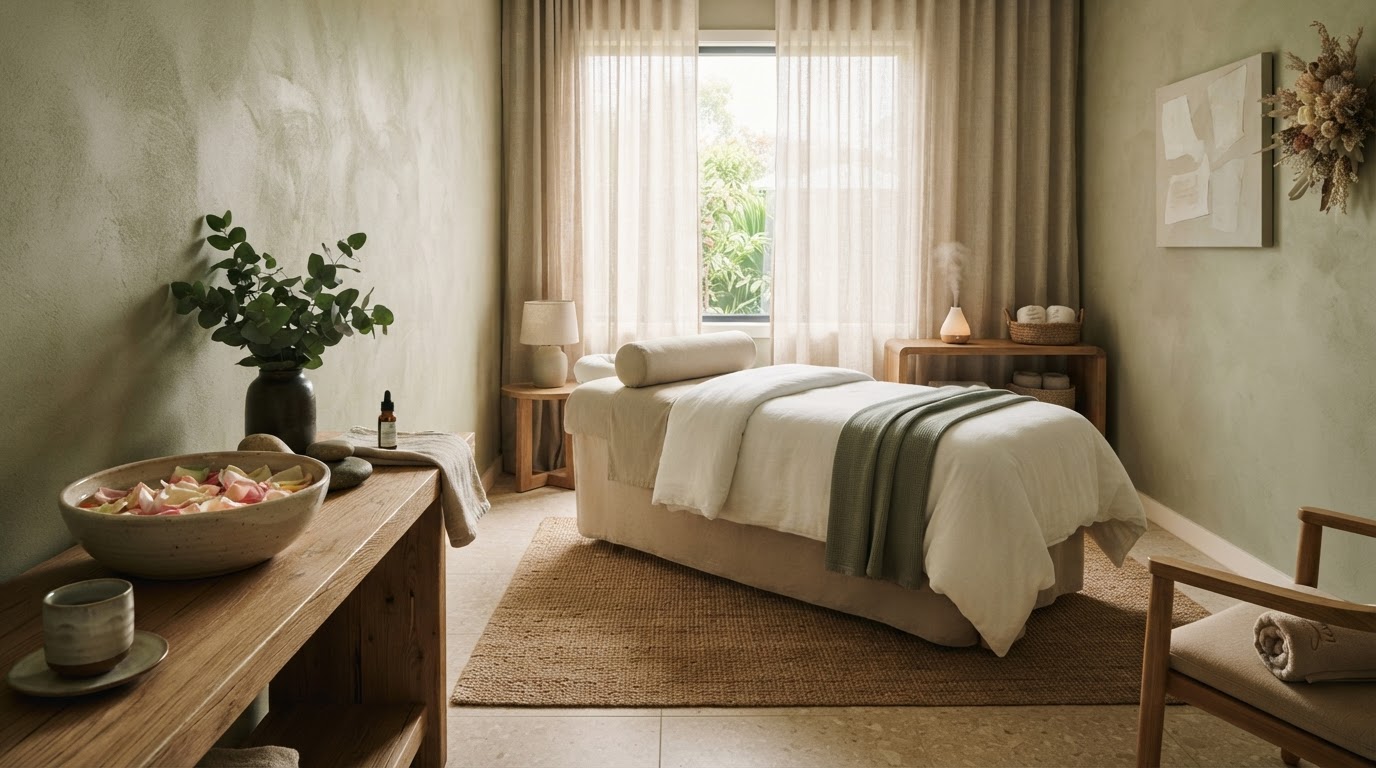 A serene, light-filled medical spa treatment room