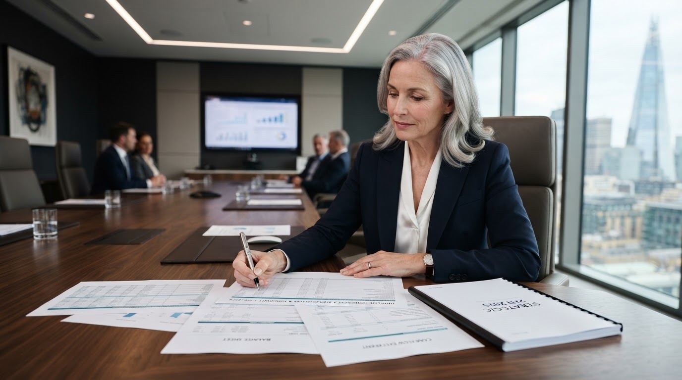 Senior CFO reviewing management forecasts and financial models