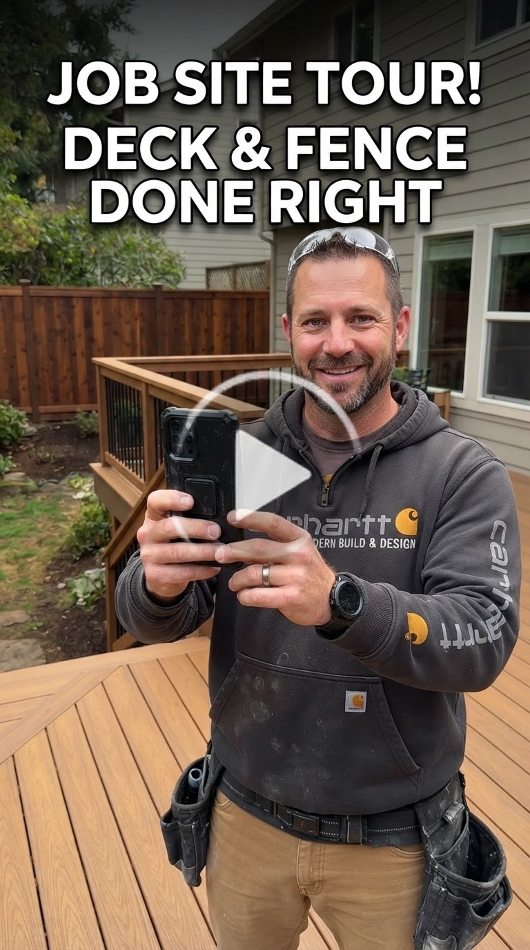 Contractor filming authentic phone video content on a job site