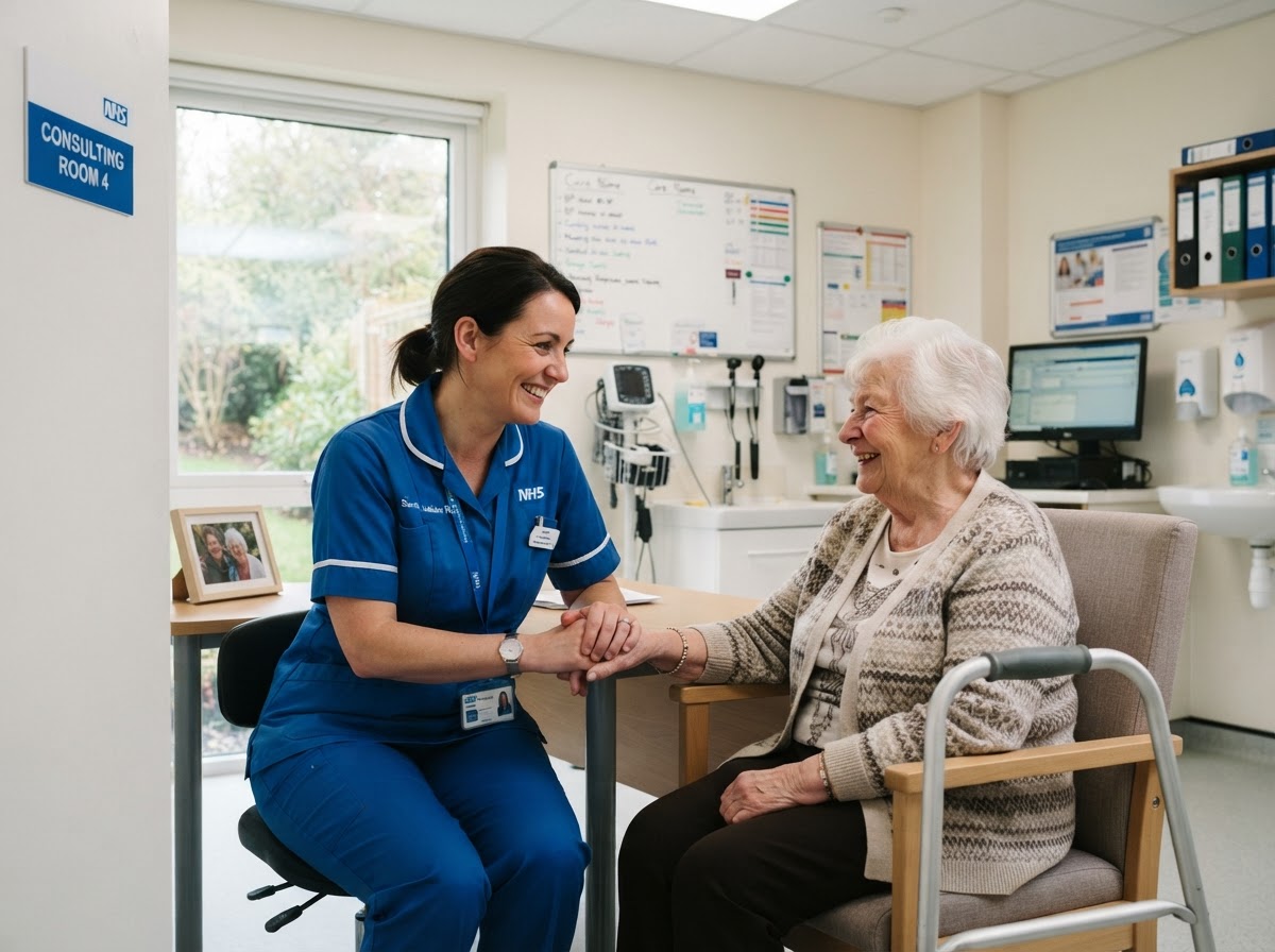 Healthcare worker caring for a patient in a modern clinic