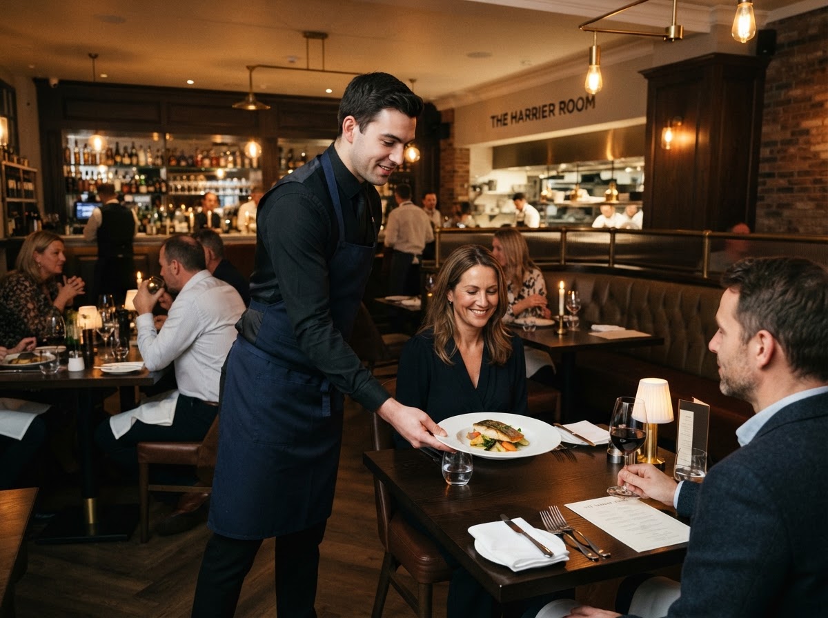 Waiter serving in an elegant contemporary restaurant