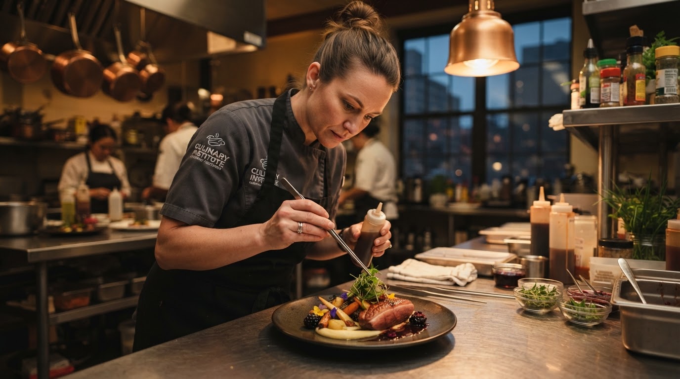 Culinary chef plating haute cuisine