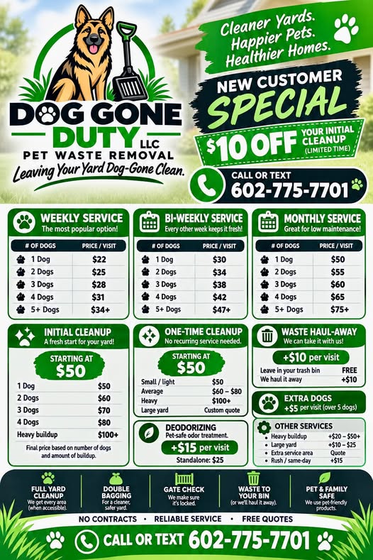 Dog Gone Duty official services and rates flyer
