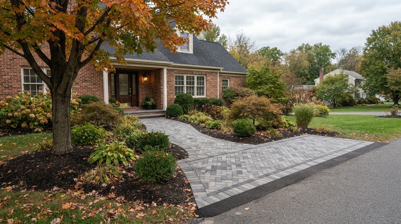 Paver walkway and driveway installation at a residential property in Dickson City, PA