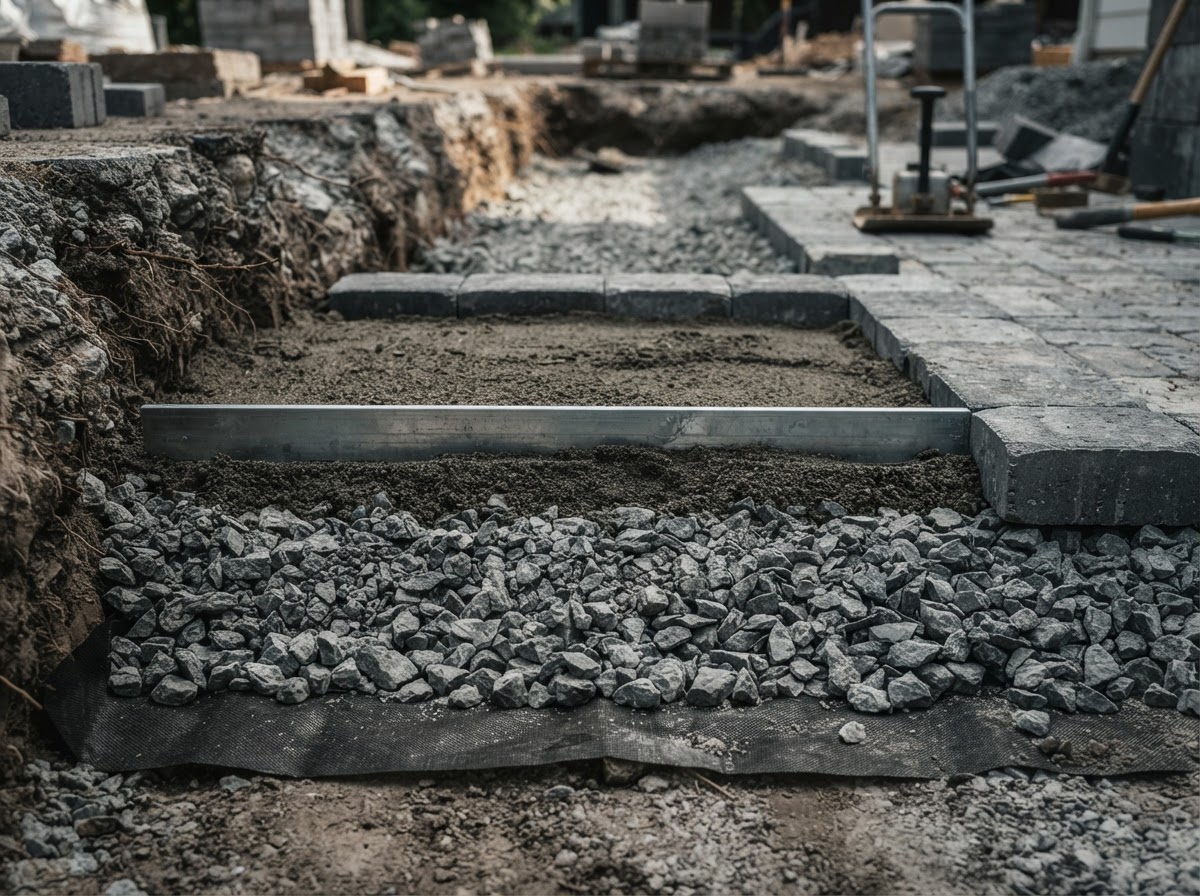 Paver installation base preparation with compacted aggregate near Scranton, PA