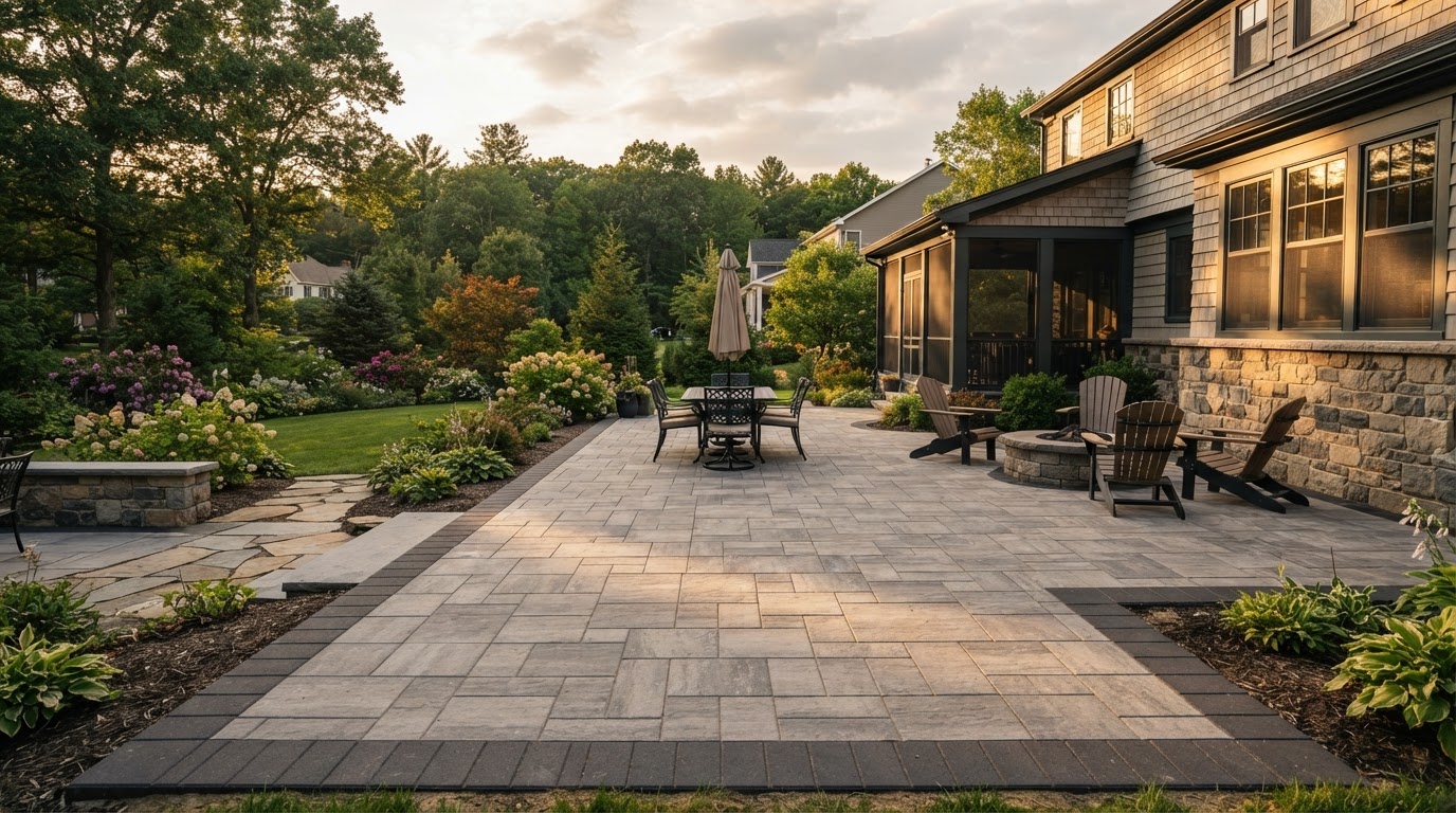 Concrete paver patio installation at a home near Scranton, PA