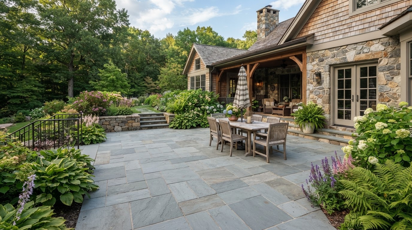 Natural bluestone patio at a residential property in Scranton, PA
