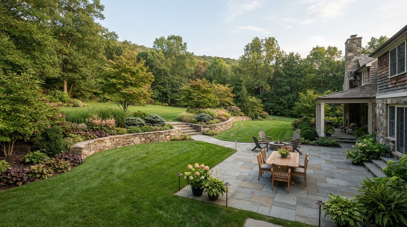 Spacious residential property with paver patio, lawn, retaining wall and landscape in Scott Township, PA