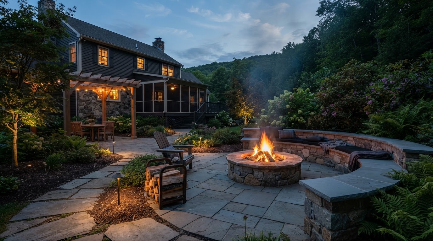 Multi-level backyard hardscape and outdoor living design for an Archbald, PA property