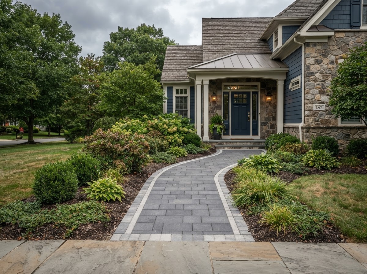 Front entry paver walkway leading to a Northeastern Pennsylvania home