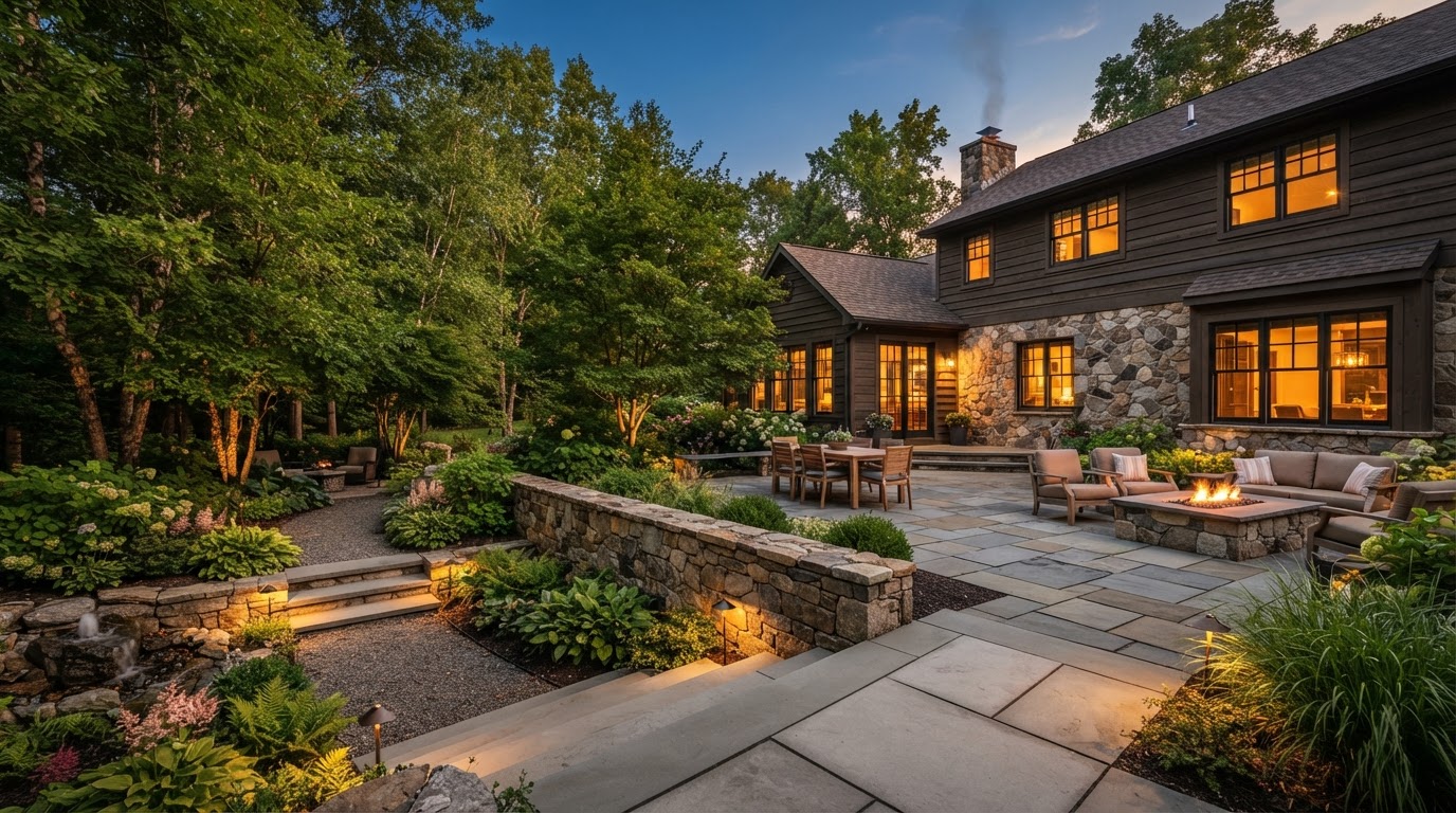 Integrated hardscape and landscape design for a Northeastern Pennsylvania home