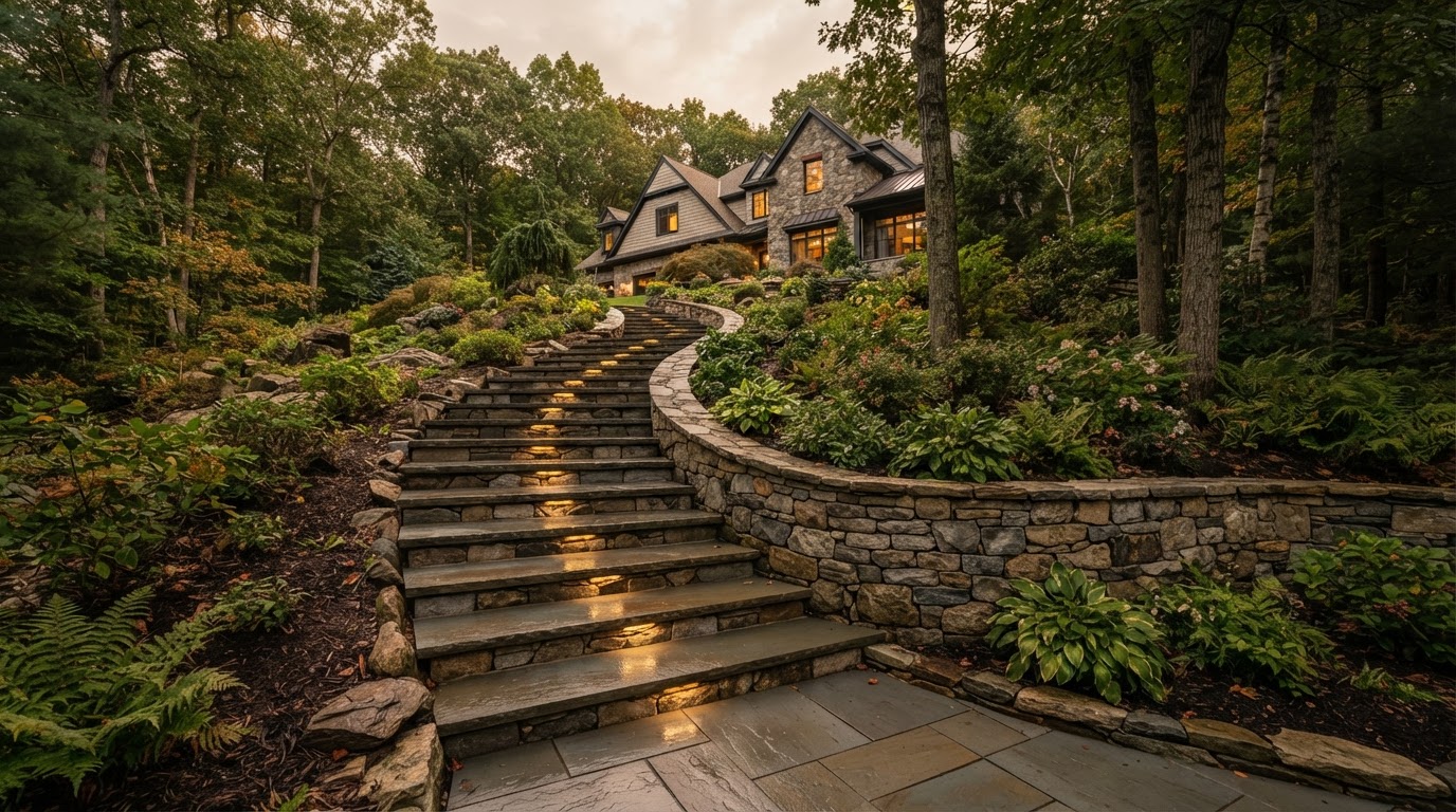 Hardscape steps connecting outdoor elevations near Scranton, PA