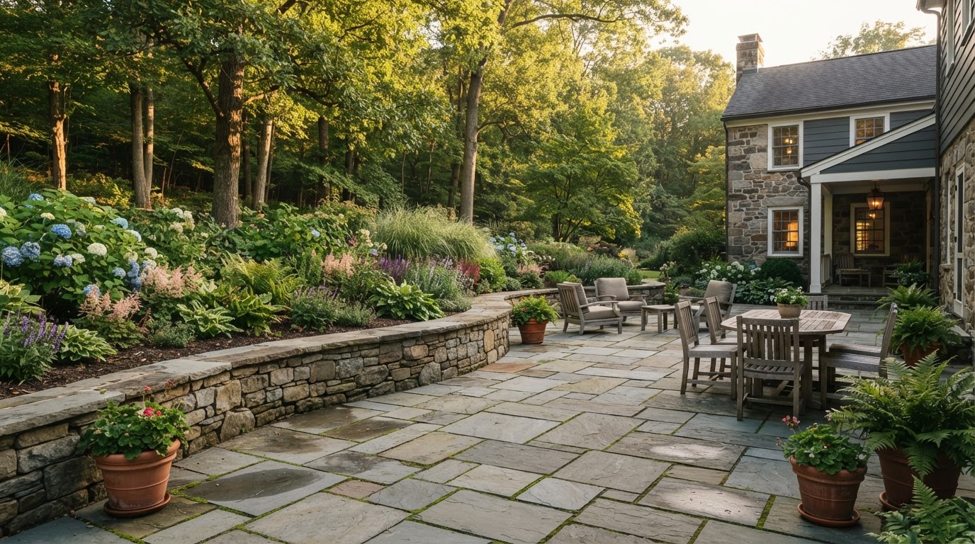 Premium natural stone patio with bluestone and landscape integration in Clarks Summit, PA