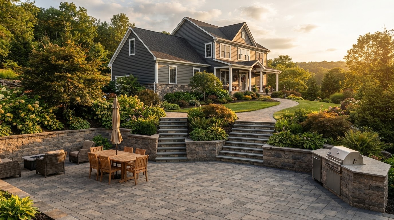 Residential hardscaping with pavers and retaining walls near Scranton, PA