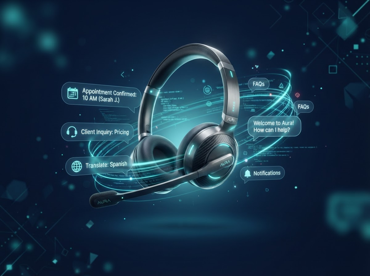 AI receptionist headset with connected data streams
