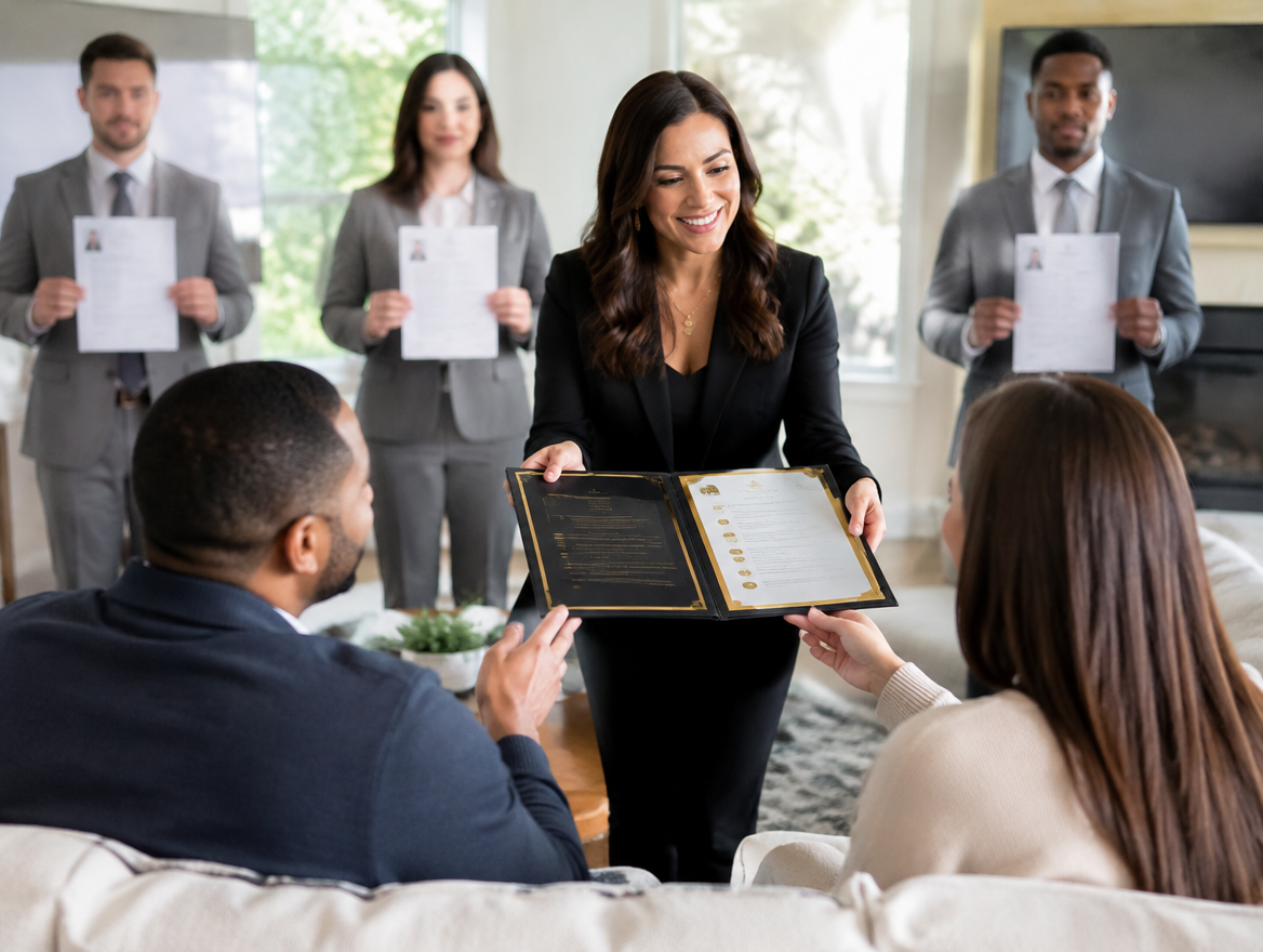 Agent presenting Irresistible Listing Package program to sellers