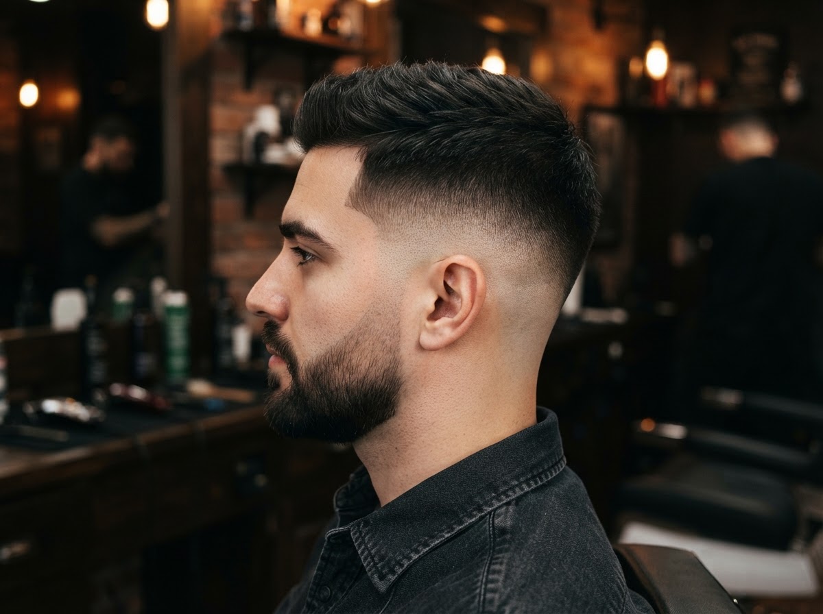 Detail of a precise fade haircut showing seamless blending