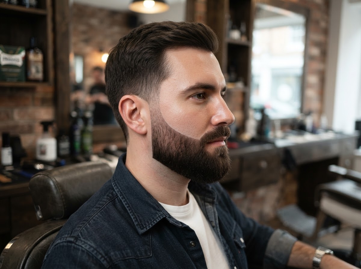 Neatly shaped and lined full beard with defined cheek and neck lines