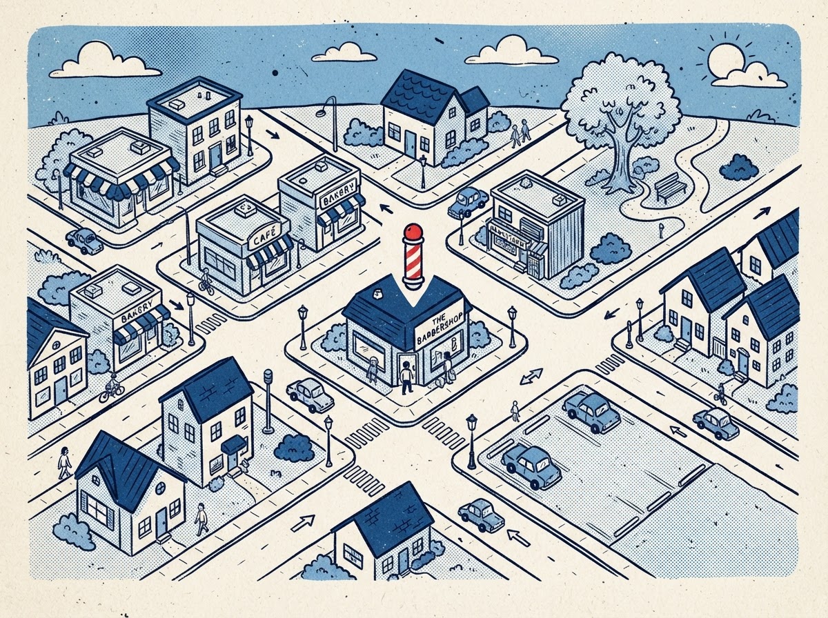 Illustrated neighborhood map showing The Clipper Crew on Clipper Street in Ferndale