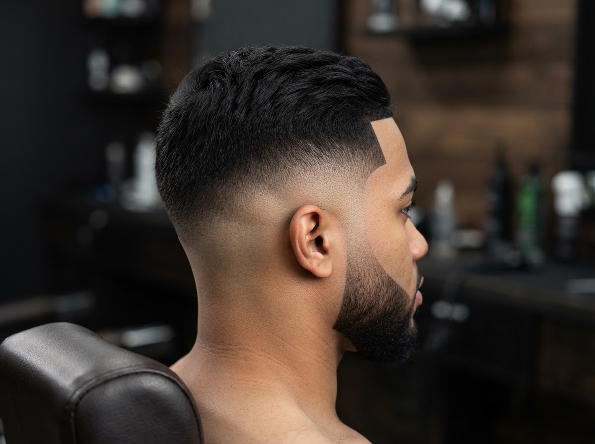 Clean skin fade haircut with blended transition and sharp lineup