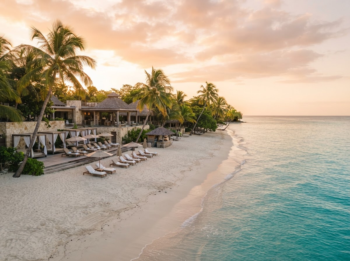 Negril beach with turquoise water and palm trees in Jamaica