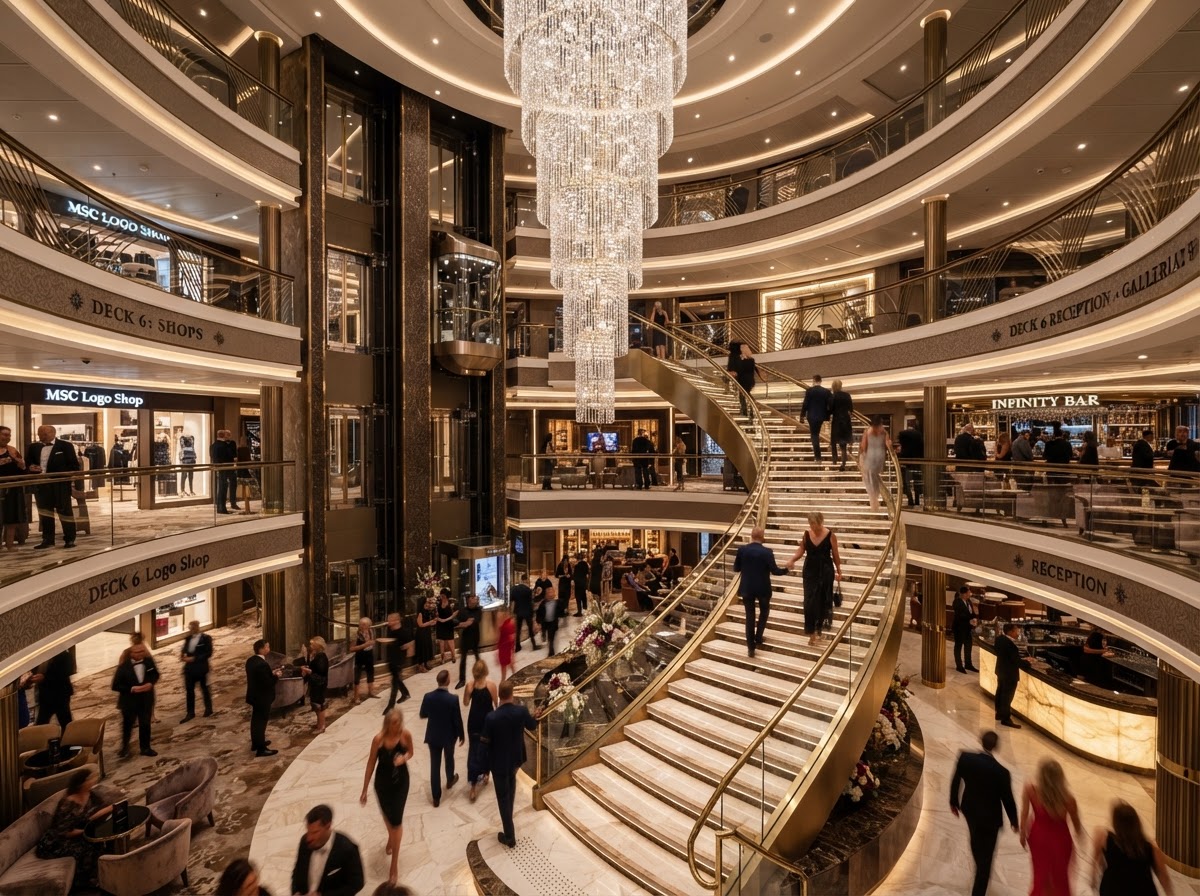 MSC Cruises elegant ship atrium with European-inspired luxury design