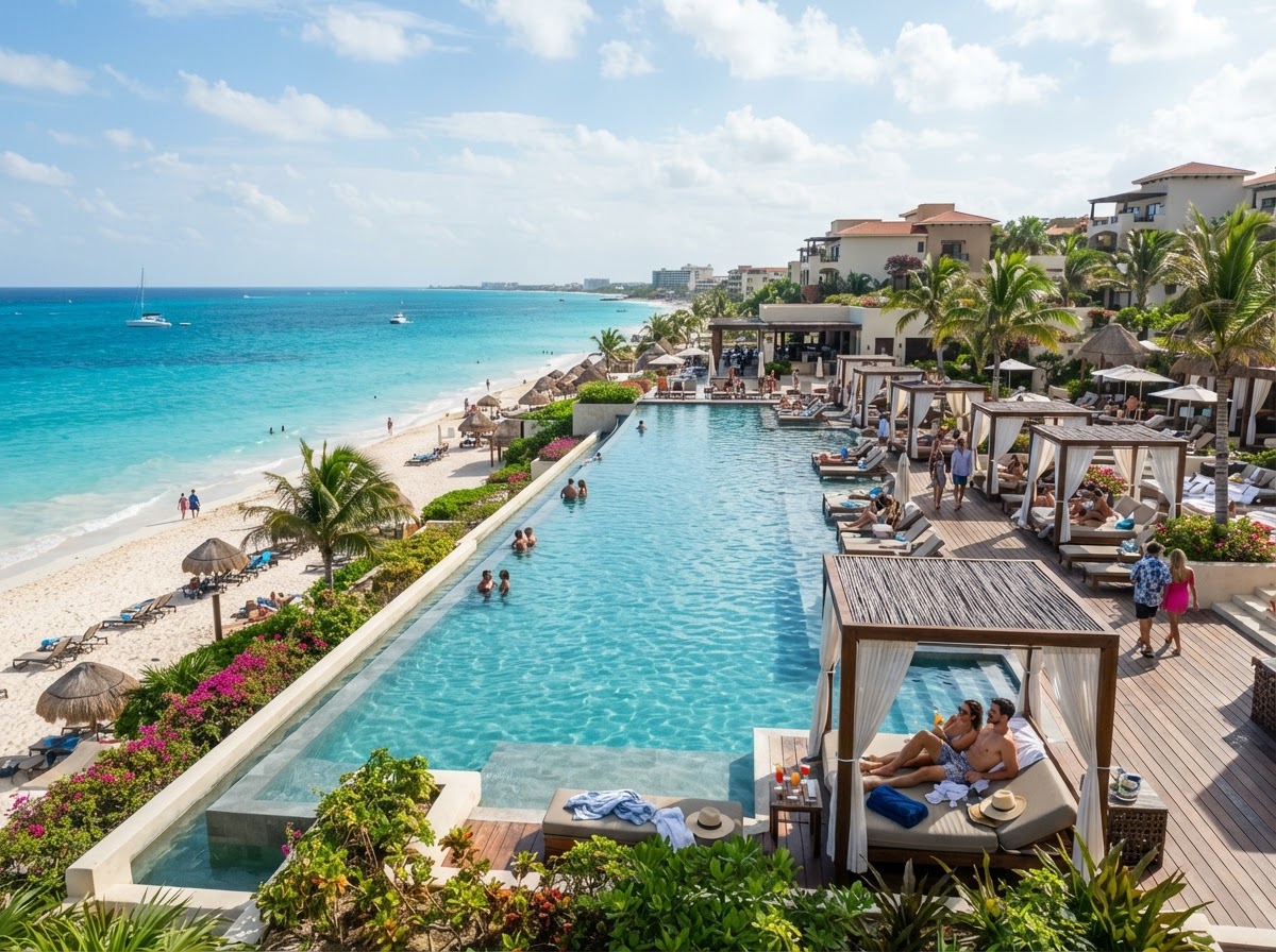 Luxury Mexican beachfront resort with infinity pool overlooking the ocean