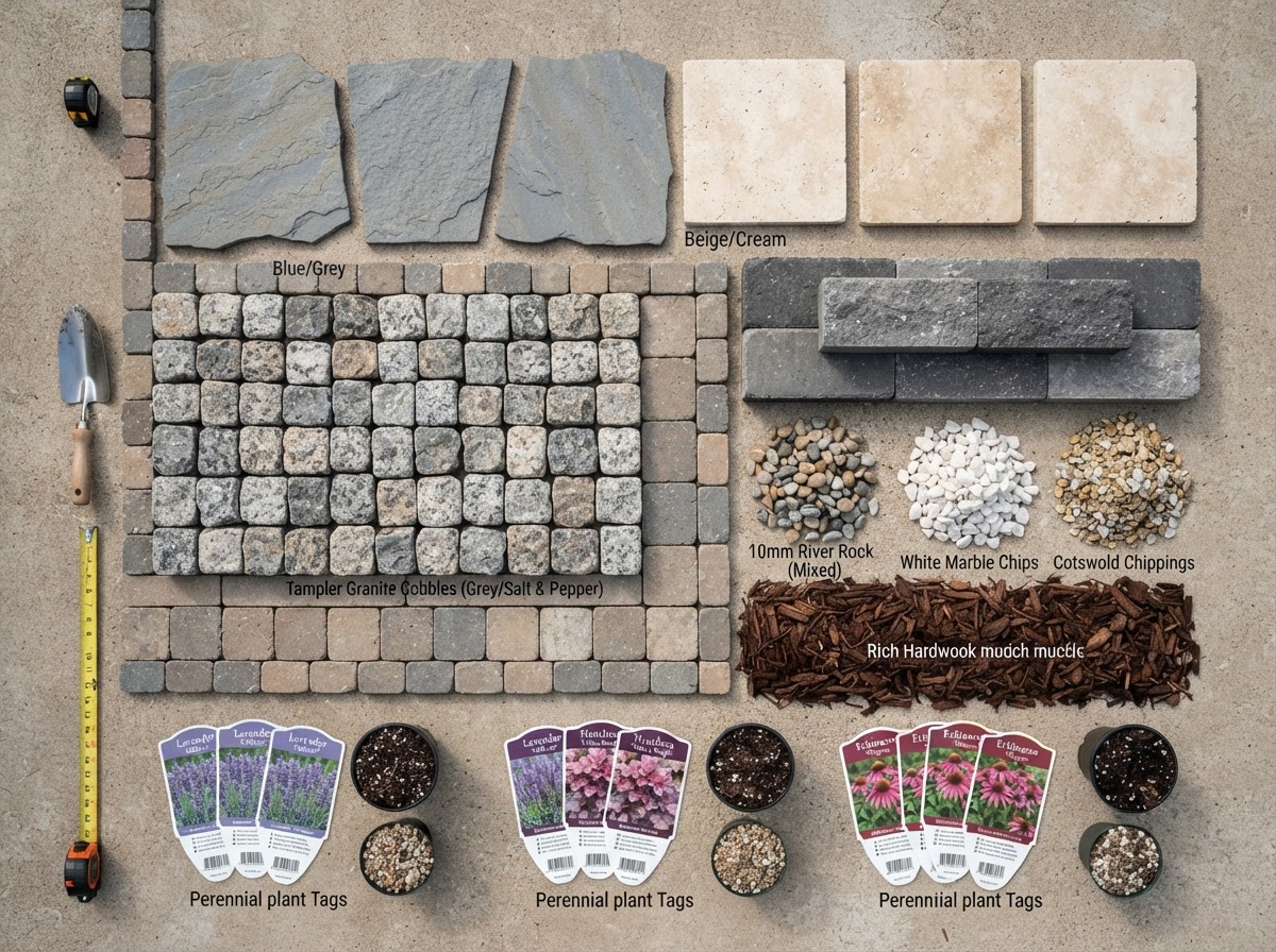 Material samples — stone, paver and plant selections