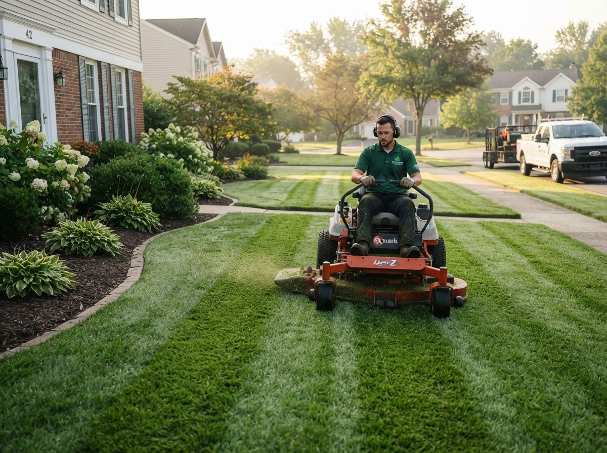 Lawn and landscape maintenance crew at work