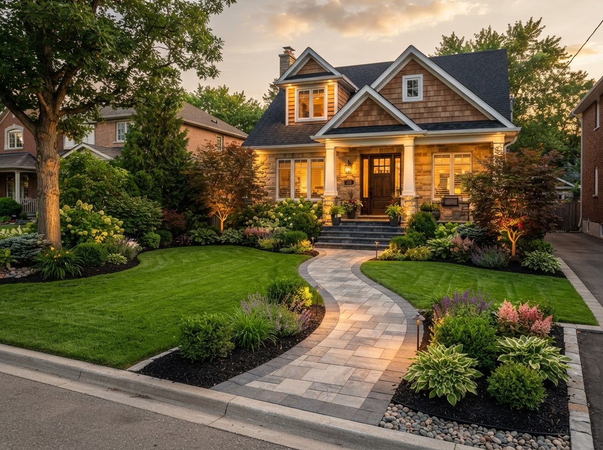 Brookfield front-yard refresh with redefined beds and clean walkway border