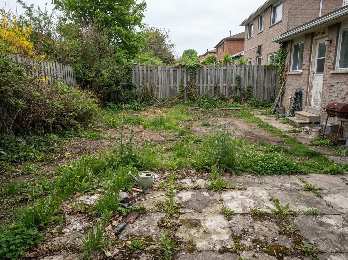 Oakwood backyard before and after transformation — before