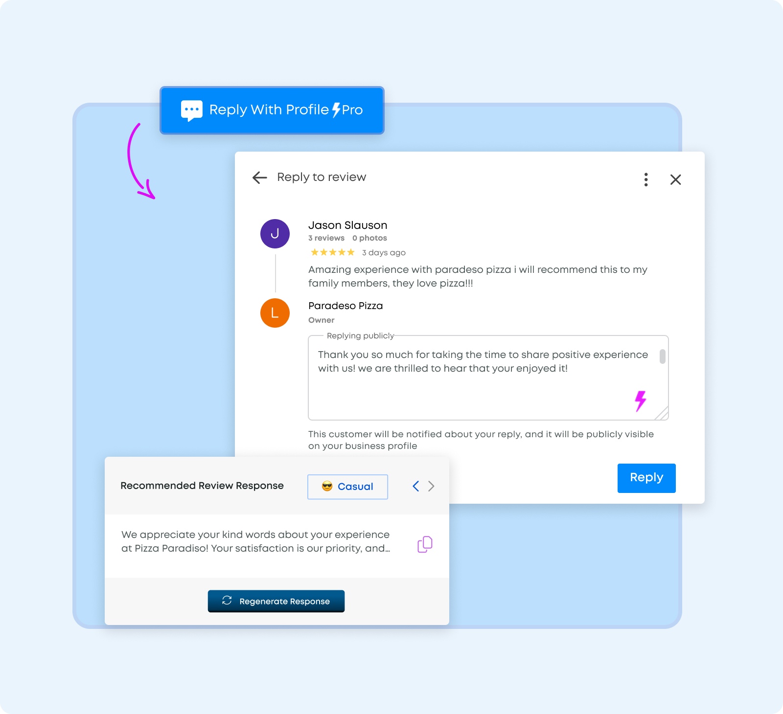 Example review response management interface